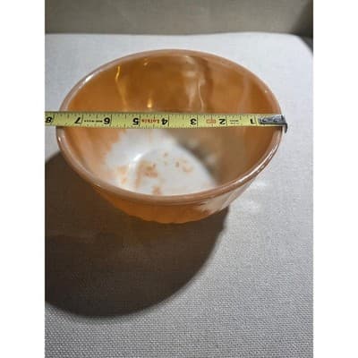 Set of 2 Peach and white 7 inch and 8 inchFire King Pressed Milk Glass Bowls - Thumbnail 5