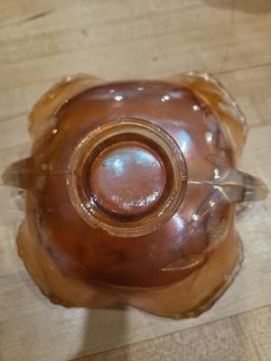 Vintage Fenton Strawberry Marigold Carnival Glass Handled Bonbon Bowl As Is - Thumbnail 2