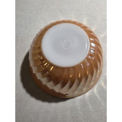 Set of 2 Peach and white 7 inch and 8 inchFire King Pressed Milk Glass Bowls - Thumbnail 3