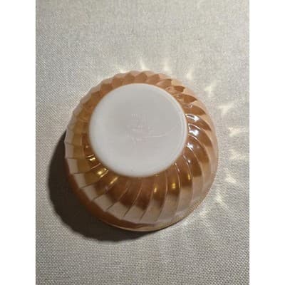 Set of 2 Peach and white 7 inch and 8 inchFire King Pressed Milk Glass Bowls - Thumbnail 6