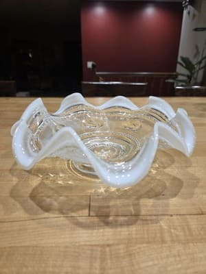 Antique Jefferson Northwood Astro Clear Opalescent Ruffled Footed Bowl 9" - Thumbnail 6