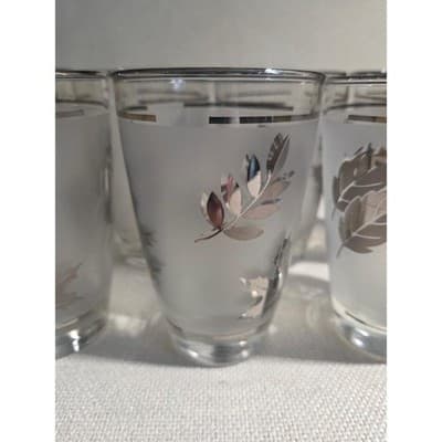 Vintage Libbey Silver Leaf Frosted Glass Tumblers Set of 7 MCM Barware 1950s - Thumbnail 5