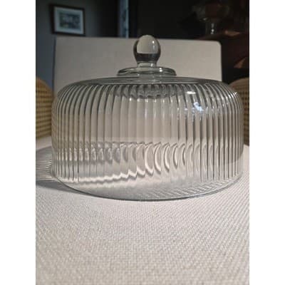 Vintage Anchor Hocking Monaco 2 in 1 Ribbed Glass Cake Stand Dome Punch Bowl Set - Thumbnail 3