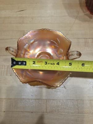 Vintage Fenton Strawberry Marigold Carnival Glass Handled Bonbon Bowl As Is - Thumbnail 3