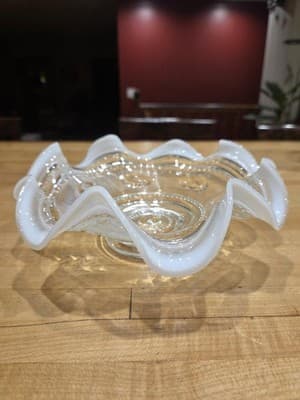 Antique Jefferson Northwood Astro Clear Opalescent Ruffled Footed Bowl 9" - Thumbnail 5