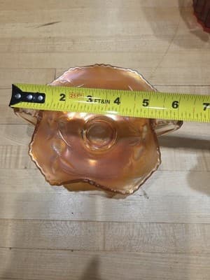 Vintage Fenton Strawberry Marigold Carnival Glass Handled Bonbon Bowl As Is - Thumbnail 4