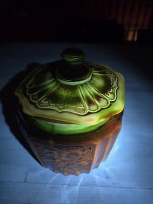 Vintage Amberina Ruby Red Glass Mayfair Open Rose Biscuit Jar Lid 7" UV Glow - Thumbnail 6