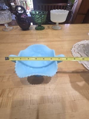 Vintage Fenton Blue Satin Glass Double Handled Bon Bon Dish Bowl Sticker 1970s - Thumbnail 8