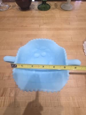 Vintage Fenton Blue Satin Glass Double Handled Bon Bon Dish Bowl Sticker 1970s - Thumbnail 7