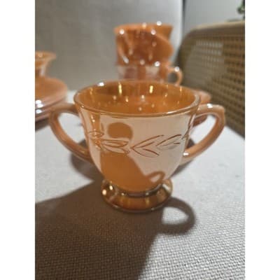 Vintage Fire-King Peach Lustre Laurel Glass Dinnerware Set 17 Pc Service 4 - Thumbnail 3