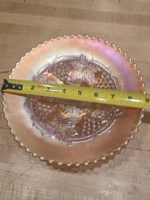 Antique Northwood Carnival Glass Grape Leaves 3 Spatula Footed Plate 9 Inch - Thumbnail 6