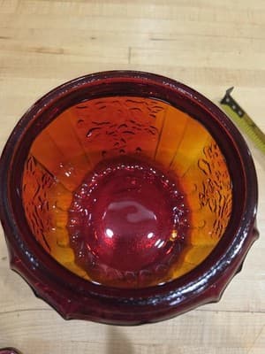 Vintage Amberina Ruby Red Glass Mayfair Open Rose Biscuit Jar Lid 7" UV Glow - Thumbnail 2