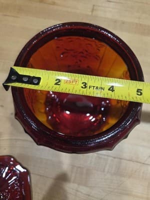 Vintage Amberina Ruby Red Glass Mayfair Open Rose Biscuit Jar Lid 7" UV Glow - Thumbnail 4