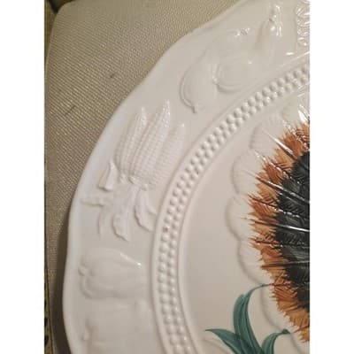 Vintage Thanksgiving Turkey Platter Large 18" Ceramic Embossed Made in Japan - Thumbnail 6