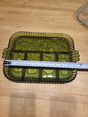 Pair of Vintage Indiana Glass Divided Relish Trays 12" Green and Clear - Thumbnail 4