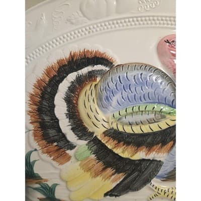 Vintage Thanksgiving Turkey Platter Large 18" Ceramic Embossed Made in Japan - Thumbnail 5