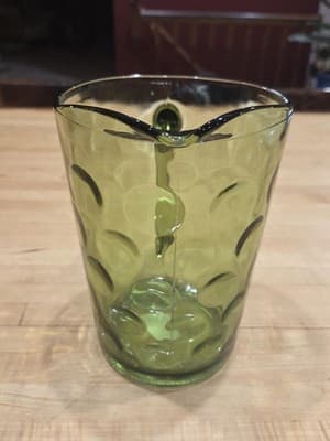 Vintage Hazel Atlas Eldorado Green Glass Pitcher Coin Dot MCM 56 oz Ice Lip - Thumbnail 5
