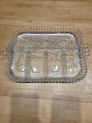 Pair of Vintage Indiana Glass Divided Relish Trays 12" Green and Clear - Thumbnail 6