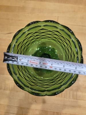 Vintage Indiana Glass Green Quilted Diamond Pedestal Candy Bowl Duette MCM - Thumbnail 2