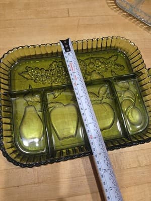 Pair of Vintage Indiana Glass Divided Relish Trays 12" Green and Clear - Thumbnail 2