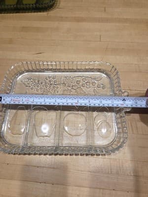 Pair of Vintage Indiana Glass Divided Relish Trays 12" Green and Clear - Thumbnail 9