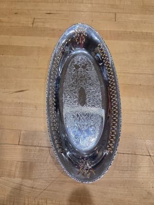 Vintage Farber Bros Krome Kraft Oval Chrome Serving Tray Pierced Art Deco NY - Thumbnail 7