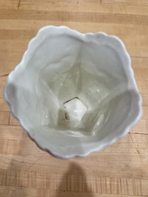 Vintage White Ceramic Porcelain Vase Urn Scalloped Rim Embossed Design - Thumbnail 2