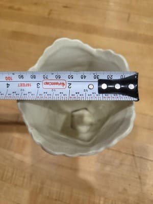 Vintage White Ceramic Porcelain Vase Urn Scalloped Rim Embossed Design - Thumbnail 6