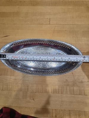 Vintage Farber Bros Krome Kraft Oval Chrome Serving Tray Pierced Art Deco NY - Thumbnail 3