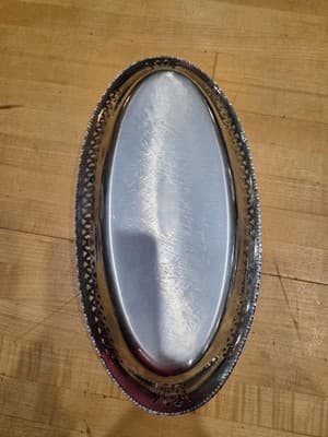 Vintage Farber Bros Krome Kraft Oval Chrome Serving Tray Pierced Art Deco NY - Thumbnail 5