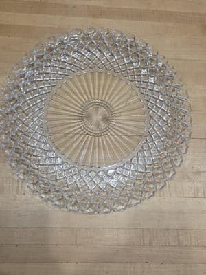 Anchor Hocking Waterford Waffle Serving Plate 13.75 Inch Vintage Pressed Glass - Thumbnail 2