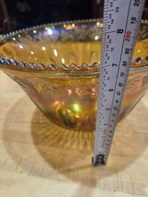 Vintage Indiana Glass Harvest Grape Marigold Carnival Punch Bowl Iridescent 12" - Thumbnail 7
