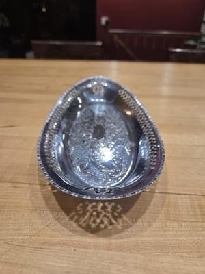 Vintage Farber Bros Krome Kraft Oval Chrome Serving Tray Pierced Art Deco NY - Thumbnail 6