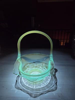 Blue Indiana Glass Duchess Basket Vintage Floral Pattern - Thumbnail 5