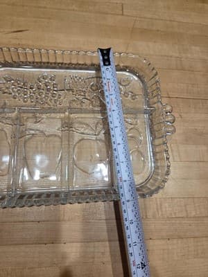 Pair of Vintage Indiana Glass Divided Relish Trays 12" Green and Clear - Thumbnail 7