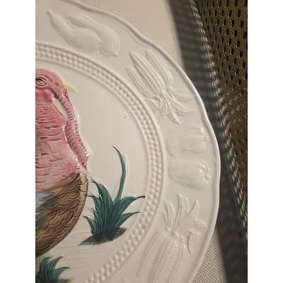 Vintage Thanksgiving Turkey Platter Large 18" Ceramic Embossed Made in Japan - Thumbnail 3