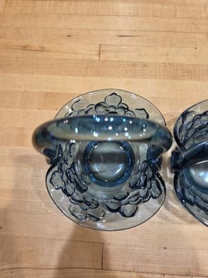 Indiana Glass Blue Pressed Floral Baskets Pair Vintage 1960s - Thumbnail 3