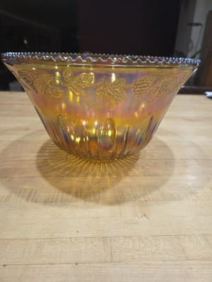 Vintage Indiana Glass Harvest Grape Marigold Carnival Punch Bowl Iridescent 12" - Thumbnail 2
