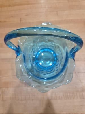 Blue Indiana Glass Duchess Basket Vintage Floral Pattern - Thumbnail 6