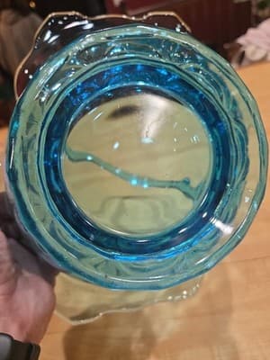Blue Indiana Glass Duchess Basket Vintage Floral Pattern - Thumbnail 4