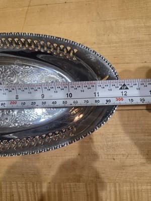 Vintage Farber Bros Krome Kraft Oval Chrome Serving Tray Pierced Art Deco NY - Thumbnail 2