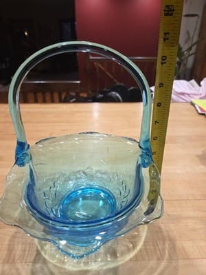 Blue Indiana Glass Duchess Basket Vintage Floral Pattern - Thumbnail 8