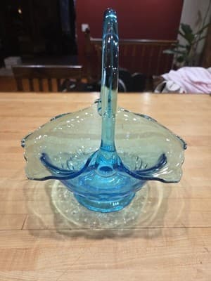 Blue Indiana Glass Duchess Basket Vintage Floral Pattern - Thumbnail 2