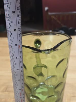 Vintage Hazel Atlas Eldorado Green Glass Pitcher Coin Dot MCM 56 oz Ice Lip - Thumbnail 3