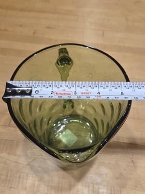 Vintage Hazel Atlas Eldorado Green Glass Pitcher Coin Dot MCM 56 oz Ice Lip - Thumbnail 2