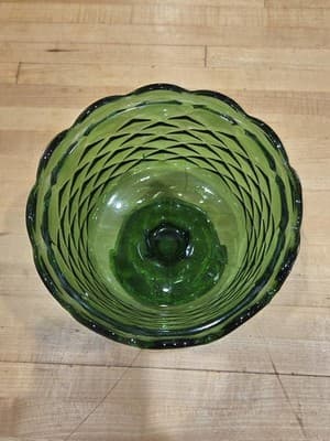 Vintage Indiana Glass Green Quilted Diamond Pedestal Candy Bowl Duette MCM - Thumbnail 4
