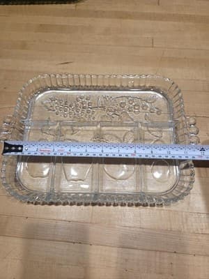 Pair of Vintage Indiana Glass Divided Relish Trays 12" Green and Clear - Thumbnail 8