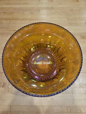 Vintage Indiana Glass Harvest Grape Marigold Carnival Punch Bowl Iridescent 12" - Thumbnail 3