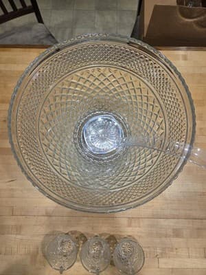 Vintage Anchor Hocking Wexford Glass Punch Bowl Set 18 Cups Hooks Ladle Base - Thumbnail 4