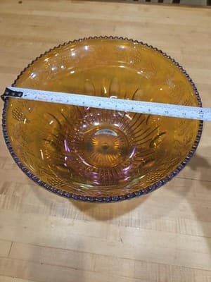 Vintage Indiana Glass Harvest Grape Marigold Carnival Punch Bowl Iridescent 12" - Thumbnail 6